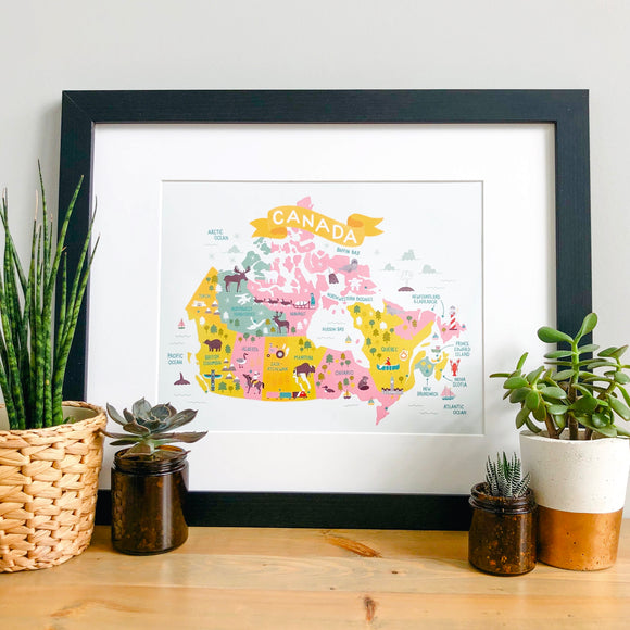 Map of Canada Art Print - Pink